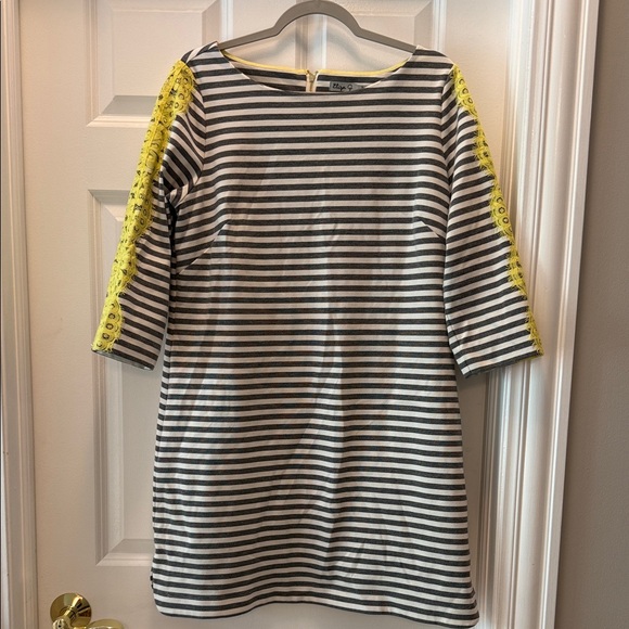 Eliza J Dresses & Skirts - Eliza J Striped Dress with Yellow Lace Accents